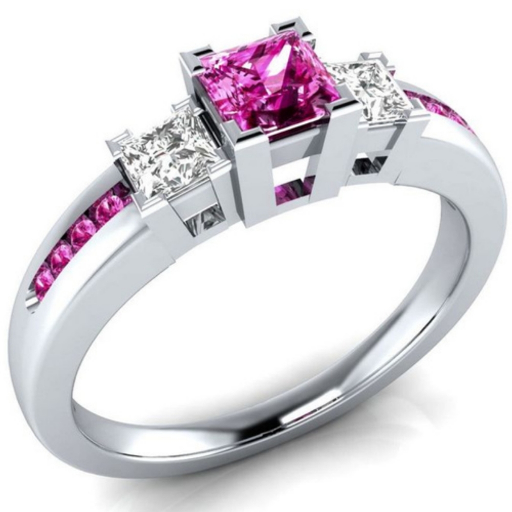 925 Sterling Silver Pink/White Sapphire Ring